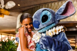 girl hugging Stitch